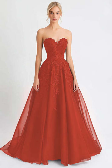 Rdza Tiulowe Kształcie Litery A Długa Sukienki Wieczorowe z Koronki